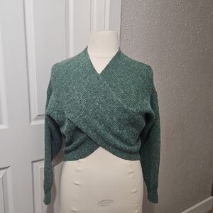 Pink Martini Green Wrap Crop Top Sweater